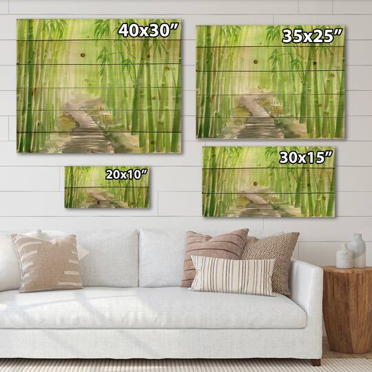 Designart - Green Bamboo Forest - Traditional Print on Natural Pine Wood